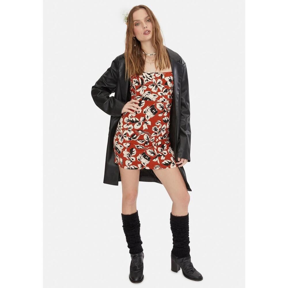 FREE PEOPLE Bring It Back Printed Mini Dress In Red M